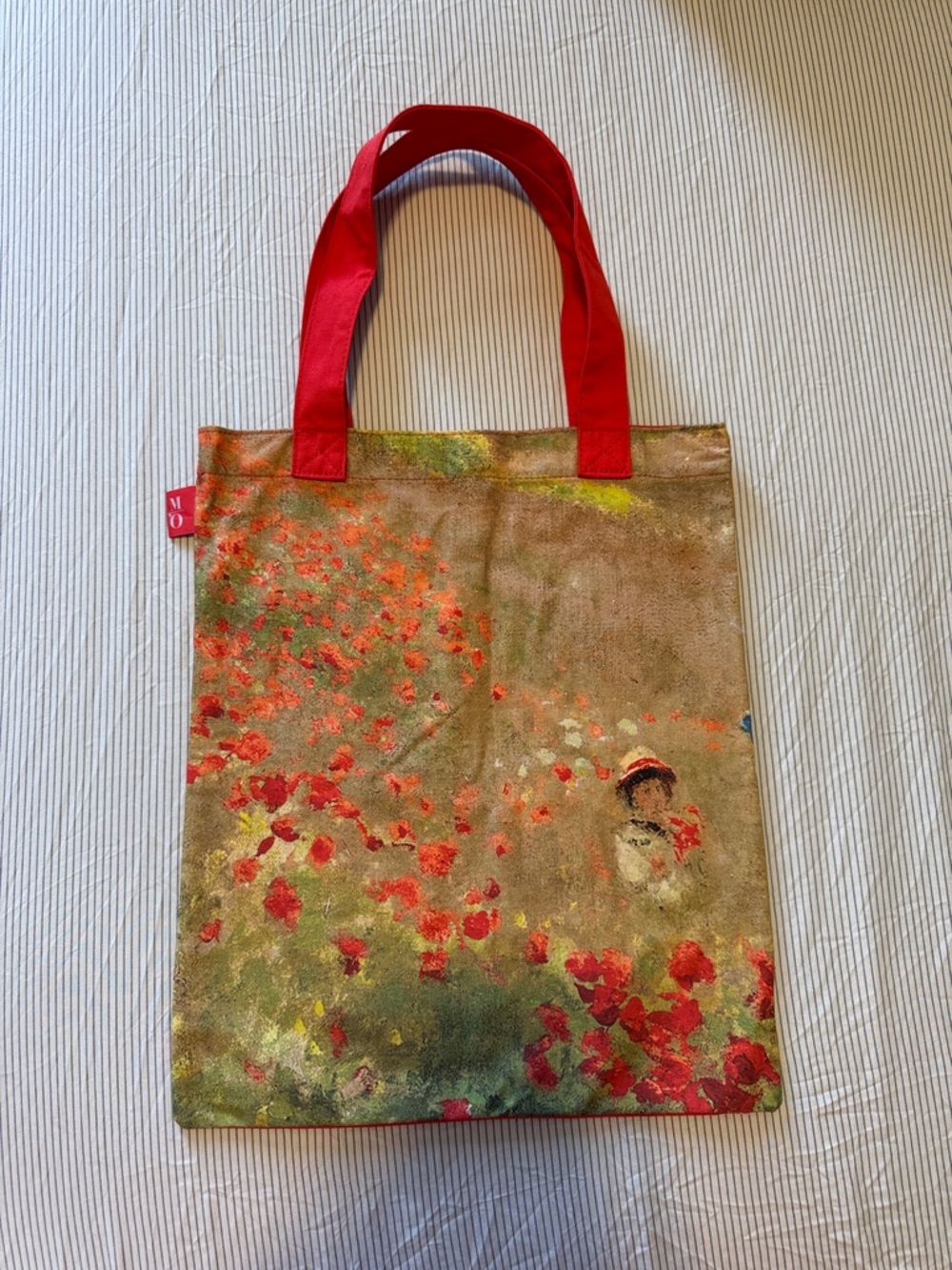 Floral Art Canvas Tote Bag with Red Handles